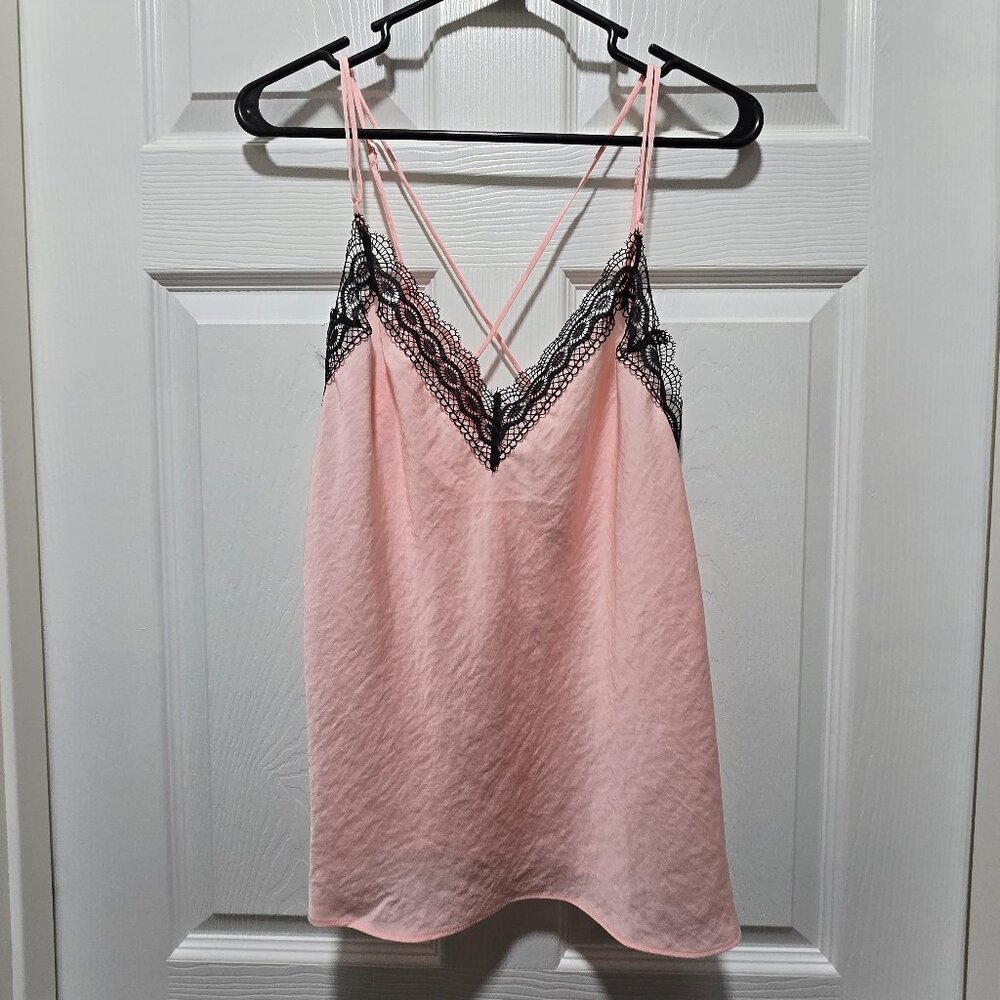NWT Lilac & London Camisole Large Pink Black Lace Coquette Adj Straps Romantic